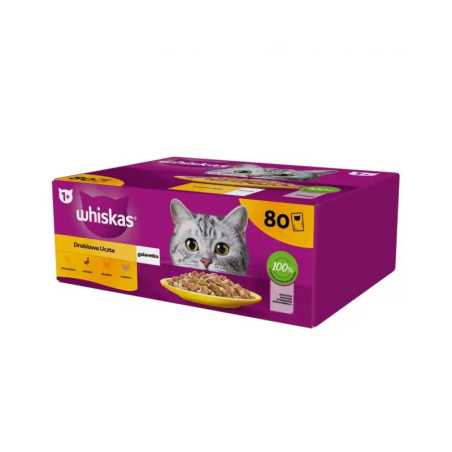WHISKAS Adult plicuri hrana umeda pisica in aspic 80x85g cu: pui, rata, pasare, curcan|Deltavet Shop