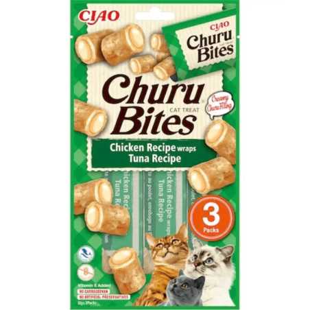 INABA Ciao Churu Bites bucati de Pui umplute cu crema de Ton 3x10g|Deltavet Shop