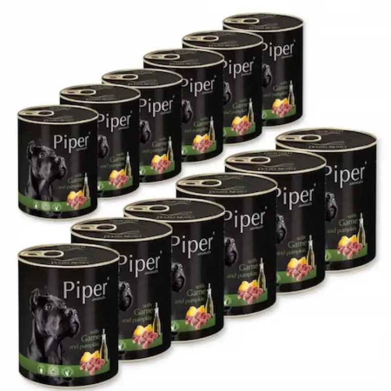 Piper, Set 12 conserve Hrana Umeda pentru caini, cu Carne de Vanat si Dovleac, 800 g|Deltavet Shop