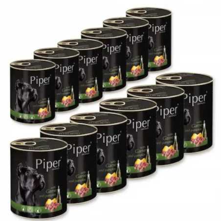 Piper, Set 12 conserve Hrana Umeda pentru caini, cu Carne de Vanat si Dovleac, 800 g|Deltavet Shop